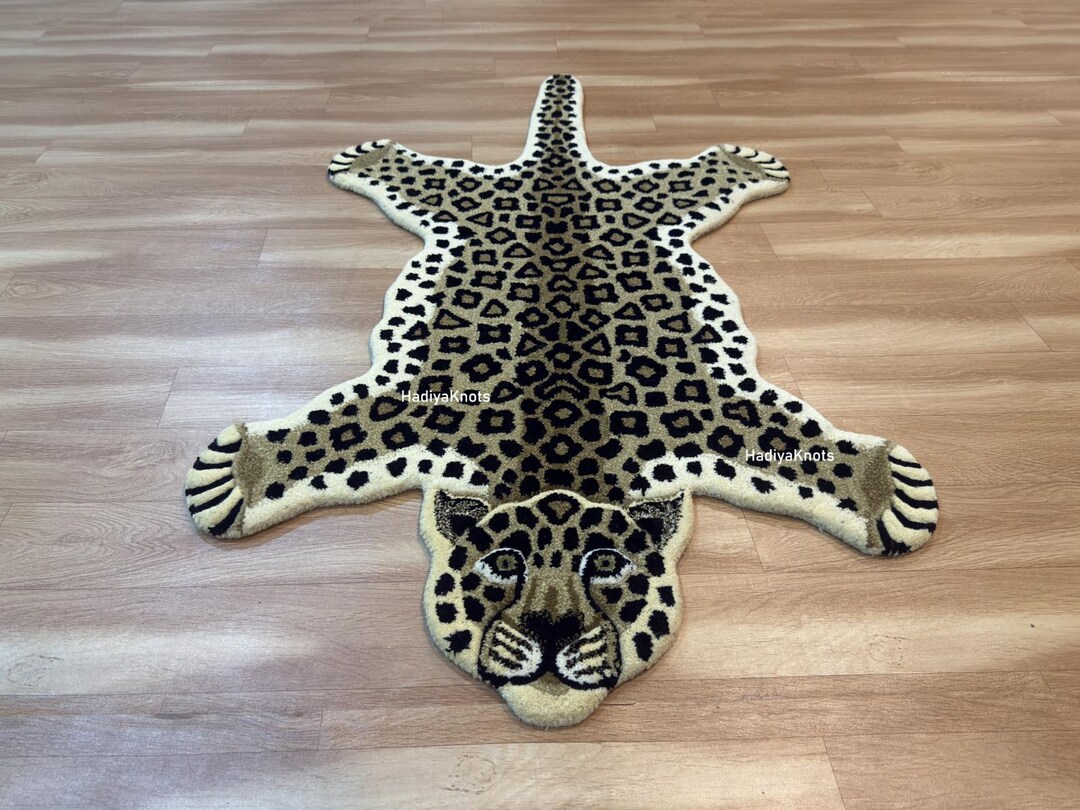 Leopard Wool Rug Hand-tufted Leopard Wool Rug, Animal Shaped Carpet, Maximalist Decor - Etsy