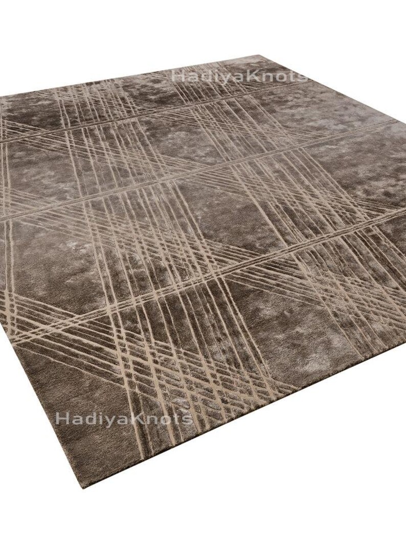 Greige Abstract Rug Hand-tufted Sculptural Rug | Greige & Charcoal Geometric Carpet - Etsy