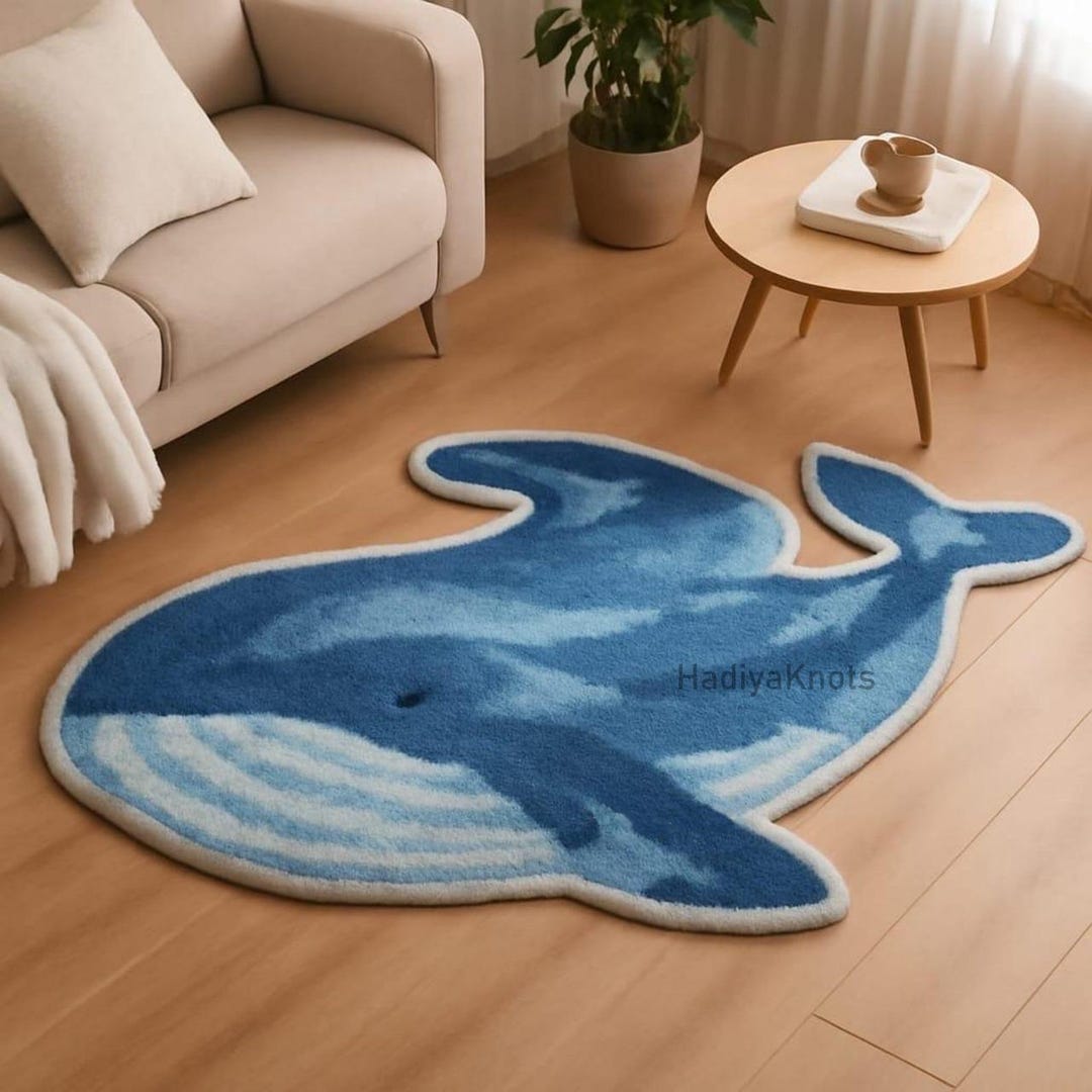 Blue Whale Rug – Ocean Tufted, Coastal Nursery Decor - Etsy