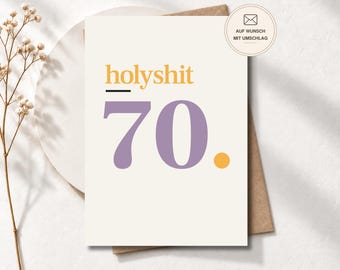 Freche Geburtstagskarte zum 70. – „holyshit 70.“ Geburtstagskarte für Frauen und Männer, Postkarte oder Klappkarte, Geburtstagsgeschenk