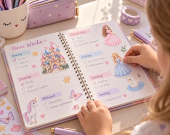 Stickerbogen Prinzessin Märchenwelt | Kinder Sticker mit Schloss, Einhorn und Prinzessinnen | Planer und Scrapbooking