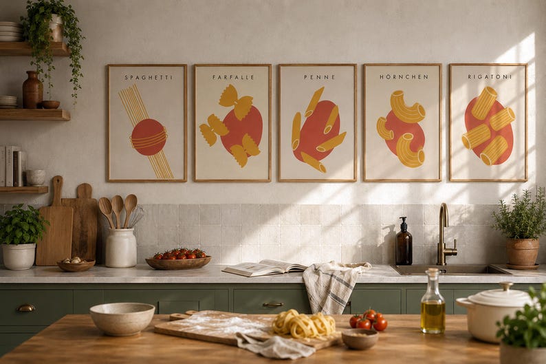 Minimalistisches Pasta Poster | Italienische Küche Wandbild | Moderne Küchen Deko | A4 & A3 Bild 3