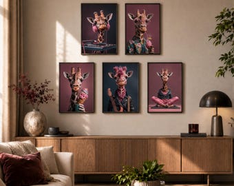 Giraffe Wandkunst | Musik Kunstdruck | Giraffen Art Print | Rock Musik Deko | A3 A4