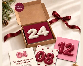 Calendario de Adviento para tu mejor amigo/a: 24 tarjetas con frases, 10 x 10 cm, con caja de regalo, Navidad con amor y humor.