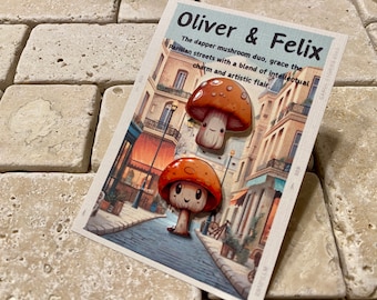 Oliver & Felix Mushroom Pins - Set of 2 Mushroom Character Pins