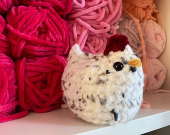 Speckled Plush Chicken, Handheld Crochet Amigurumi Chick