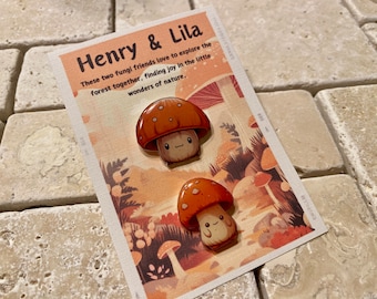 Henry & Lila Mushroom Pin Duo - Set of 2 Mushroom Pins