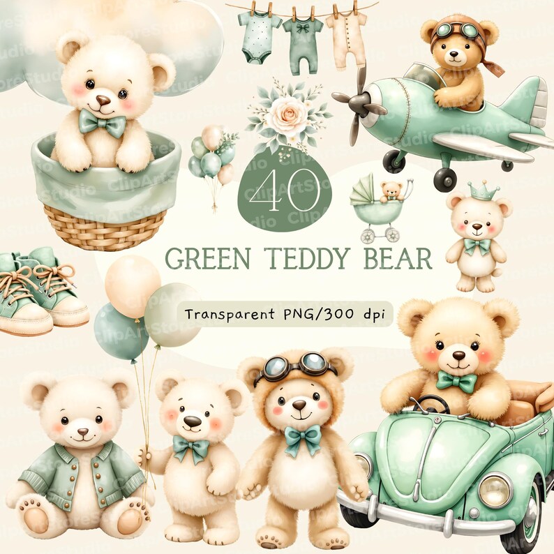 Teddy Bear Clipart Mega Bundle, Watercolor PNG, Nursery Art (instant ...