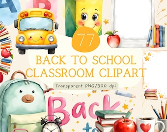 Clipart per la classe "Ritorno a scuola", pacchetto di immagini PNG per insegnanti, clipart per l'annuario della scuola materna e dell'asilo.