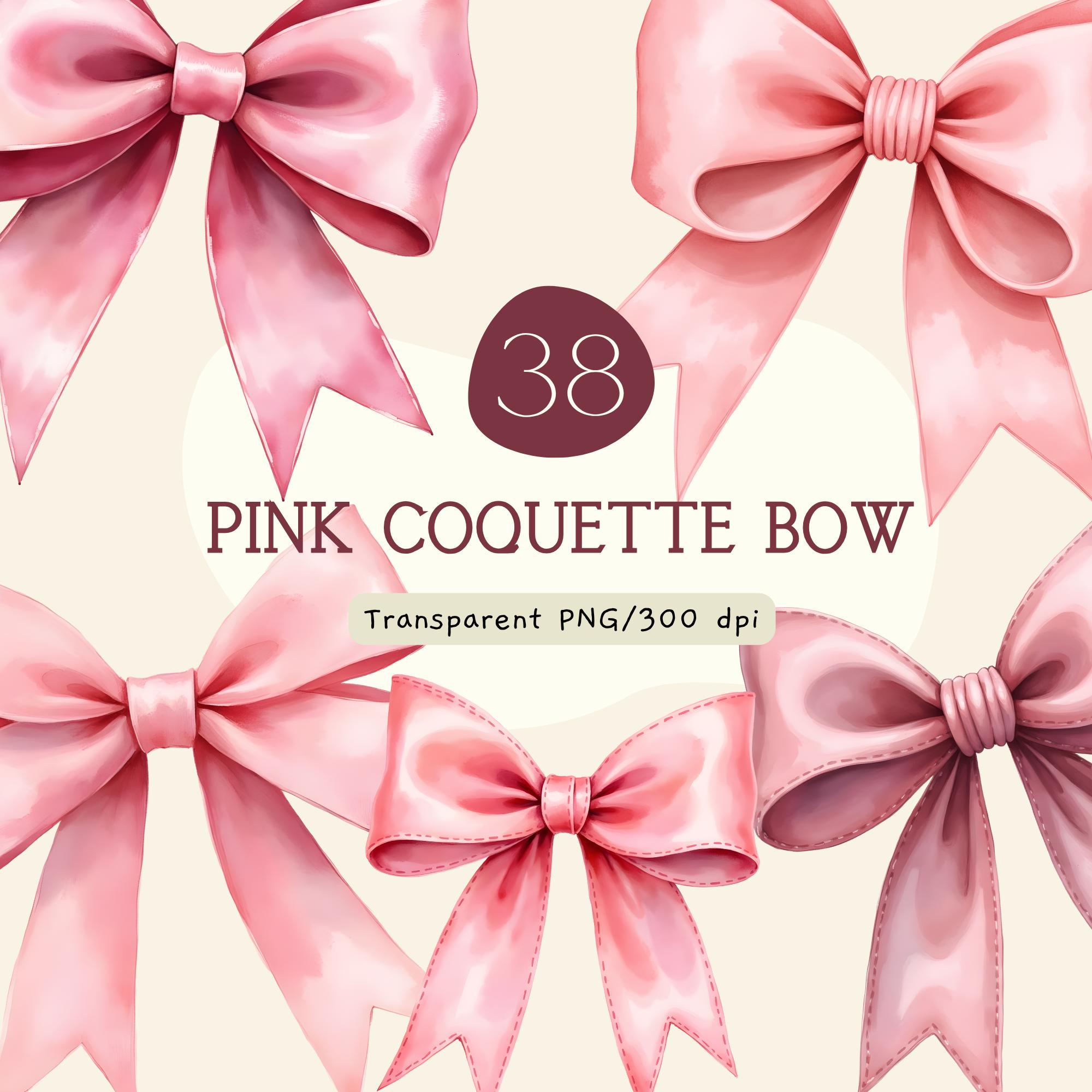 Pink Coquette Bow Clipart Bundle, Watercolor Ribbon PNG (instant ...