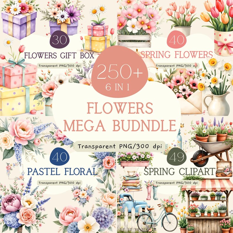 250+ Watercolor Flowers Clipart Mega Bundle, Pastel Floral PNG Set ...