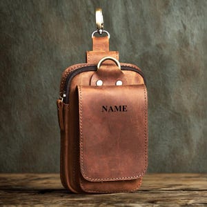 Gepersonaliseerde volnerf leren heuptas: vintage bruin leren riemzakje