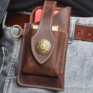 Handmade Full Grain Leather Belt Bag, Vintage Waist Pouch, Loop Hip, EDC Utility Pouch