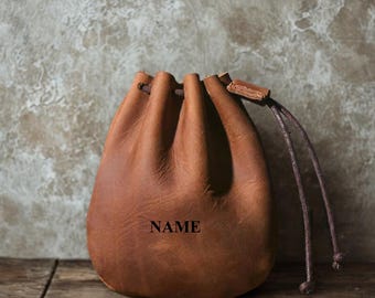 Handmade Personalized Full Grain Leather Drawstring Coin Pouch | Stylish & Functional Retro Coin Purse