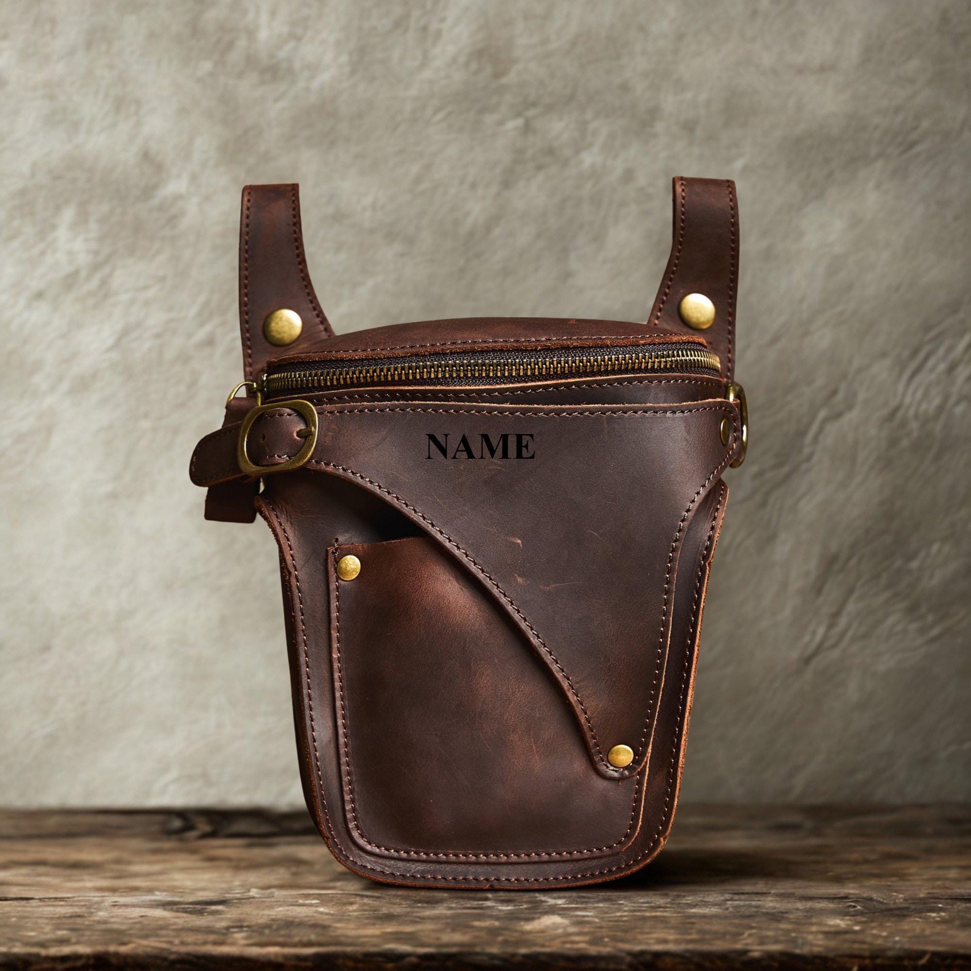 Dark Brown Leather unisex Belt Bag with Embossed Detail size 32 Glamorous Embossed Medieval Sorcerer Leather Belt Bag main image 3