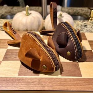 Handmade Mouse Coin Purse, Full-Grain Leather Animal Wallet, Personalized Gift