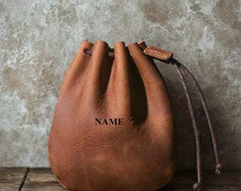 Porte-monnaie en cuir pleine fleur avec cordon de serrage | Porte-monnaie rétro élégant et fonctionnel