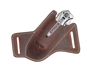 Klappmesserscheide aus Vollleder: Handgefertigtes Messerhalfter, Gürtelschlaufen-Messeretui, EDC-Ausrüstung