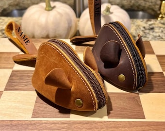 Porte-monnaie en cuir pleine fleur en forme de souris : sac en cuir fait main, cadeau pour les amoureux des animaux