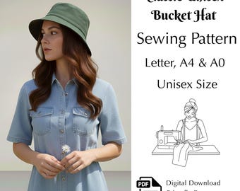 Classic Bucket Hat Sewing Pattern, Unisex Reversible Hat Pdf, A4, A0 & US Letter | Digital Download