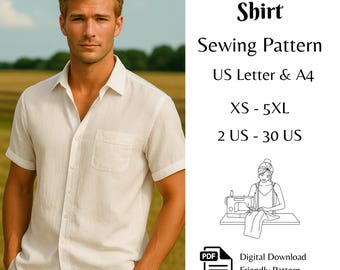 Men’s Linen Shirt Sewing Pattern, Short Sleeve Shirt for Men, Easy Clothing Pattern,  PDF XS - 7XL, A4 & US-Letter
