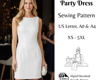 Sleeveless Party Dress Sewing Pattern PDF, Women’s Cocktail Dress, XS–5XL - US Letter A4 A0