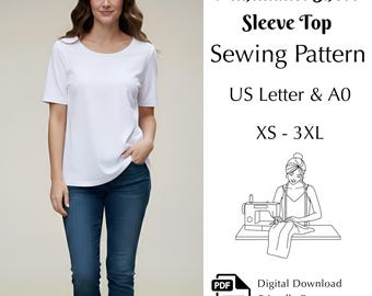Easy Short Sleeve Top Sewing Pattern, Diy Women’s Top PDF XS-3XL | US Letter & A0