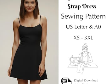 Classic Mini Strap Dress Sewing Pattern, Diy Women’s Dress Pdf, XS-3XL | US & A0 Sizes