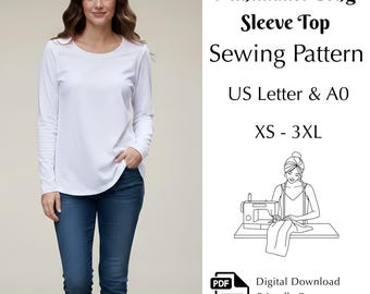 Easy Long Sleeve Top Sewing Pattern, Diy Women’s Top PDF XS-3XL | US Letter & A0