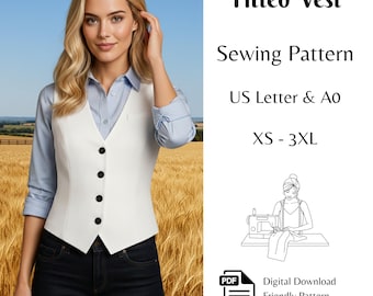 Classic Fitted Vest Sewing Pattern, Women’s Waistcoat, Beginner Friendly PDF Pattern XS–3XL