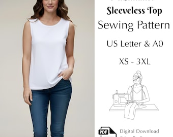 Easy Sleeveless Top Sewing Pattern, Diy Women’s Top PDF XS-3XL | US Letter & A0