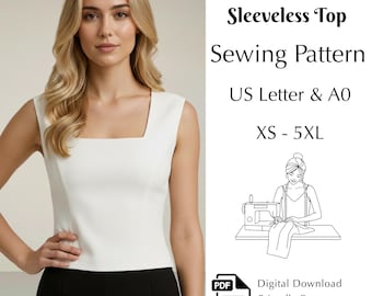 Square Neck Sleeveless Top Sewing Pattern, Women's Summer Tank, Wide Strap Blouse Pdf XS - 5XL.