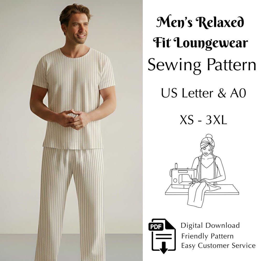 Men’s Relaxed Fit Loungewear Sewing Pattern, Pajama Set T-shirt - Pants ...