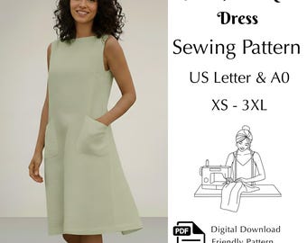 A-Line Pocket Dress Sewing Pattern, Easy Linen Dress PDF, XS–3XL | US Letter & A0, Instant Download