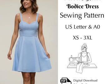 Modern Heart Bodice Dress Sewing Pattern, Sweetheart Neckline Fit and Flare  Dress Pdf XS–3XL | US Letter & A0