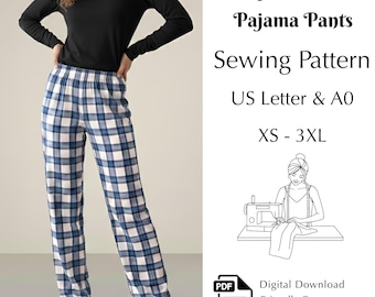 Relaxed Fit Pajama Pants Sewing Pattern Pdf, DIY Women's Loungewear, XS - 3XL | US Letter & A0