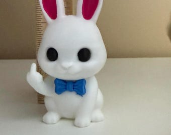 Middle Finger Rabbit (Blue Bow) 4"