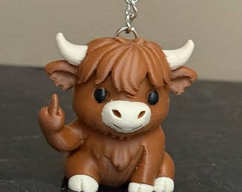 Middle Finger Highland Cow Keychain 2"