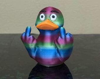Refrigerator Magnet Middle Finger Duck 2" Dark Rainbow