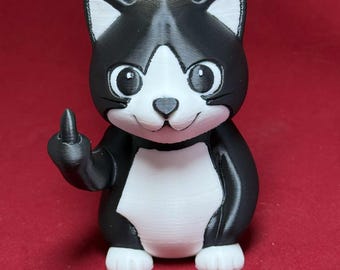 Middle Finger Tuxedo Black/White Cat 4"