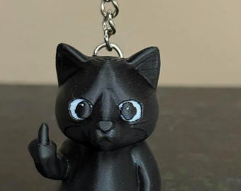 Middle Finger Cat Keychain Black 2"