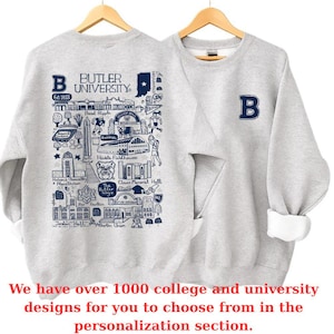 Custom University Hand Sketched Shirt, Personalized College Double-Sided Crewneck Tee
