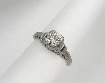 Diamond Engagement Ring .70 Carats with Sapphire Highlights set in Platinum 1930’s