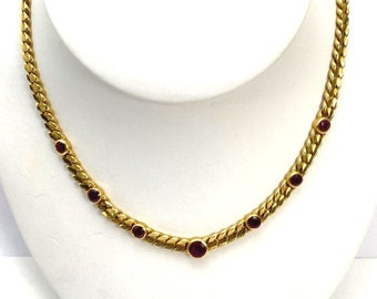 Modern 18kt Yellow Gold and Ruby Necklace