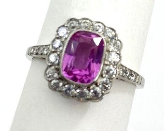 Edwardian Platinum Pink Sapphire and Diamond Ring