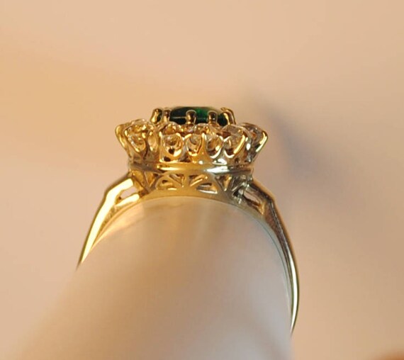 Vintage 14kt White and Yellow Gold Emerald & Diam… - image 3