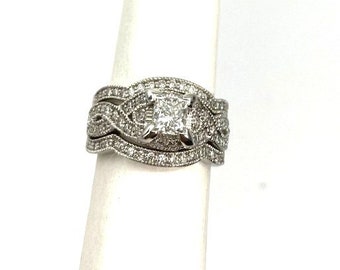 Estate 14kt  White Gold Diamond Engagement Ring Set 0.70ct Princess Cut