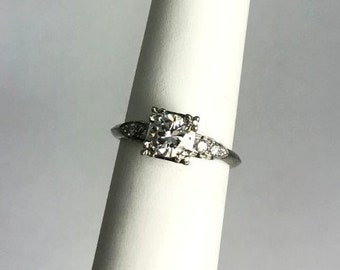 Mid-Century .75 Carat Diamond Engagement Ring Platinum