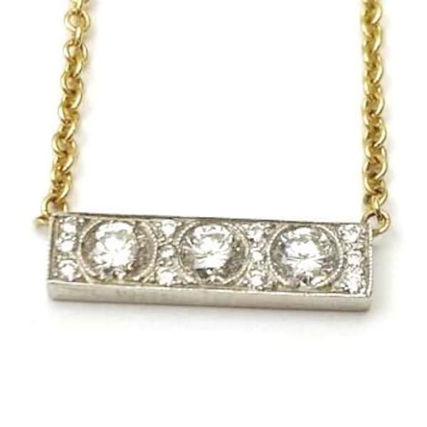 Estate Platinum & 18kt  .70ctw. Diamond Bar Necklace