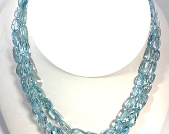 Julius Cohen 18kt Aquamarine Bead Triple Strand Necklace